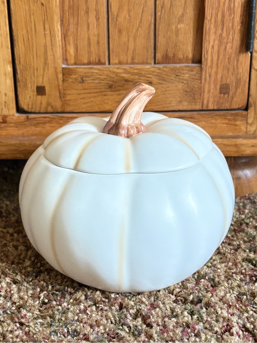 Teleflora Enchanted Harvest Pumpkin Ceramic Cookie Candy Jar Dish White Fall